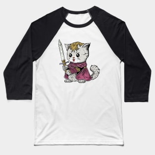 Cute Cat Warrior With Giant Sword Weapon and Red Hood Baseball T-Shirt